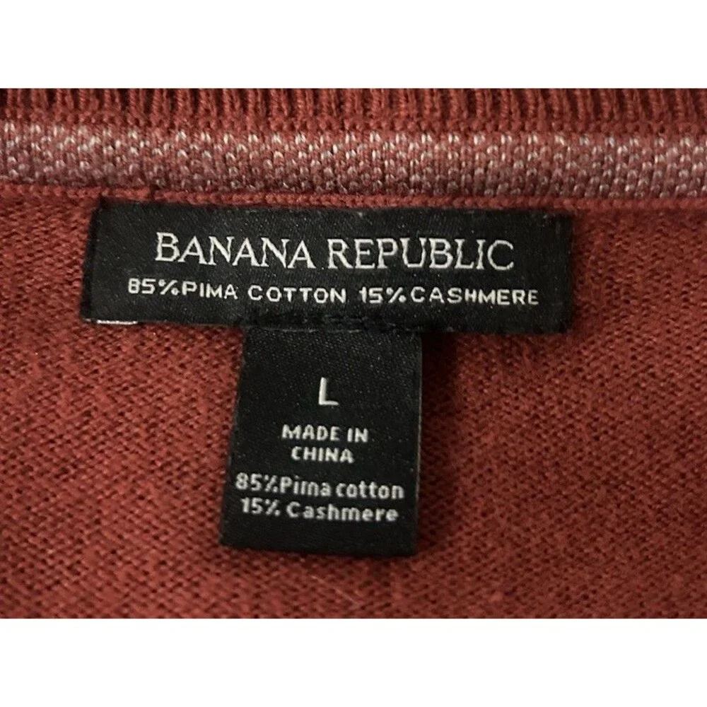 Banana Republic Men's L Pima Cotton Cashmere Brick Red  V Neck Sweater Pullover